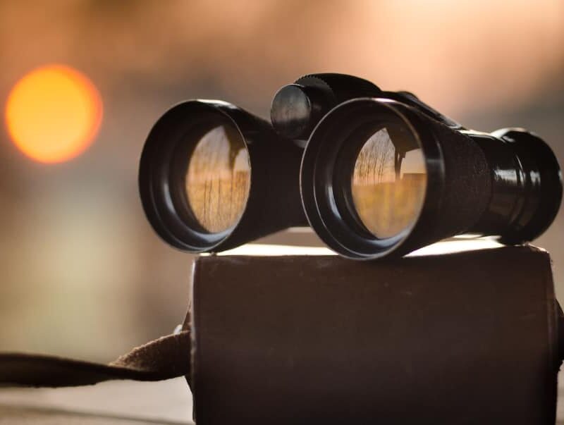 organic search for drug rehabs, binoculars sitting on desk representing search in a busy world